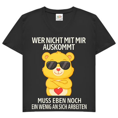Damen V-Neck T-Shirt Muss an sich Arbeiten Glücksbärchi Black