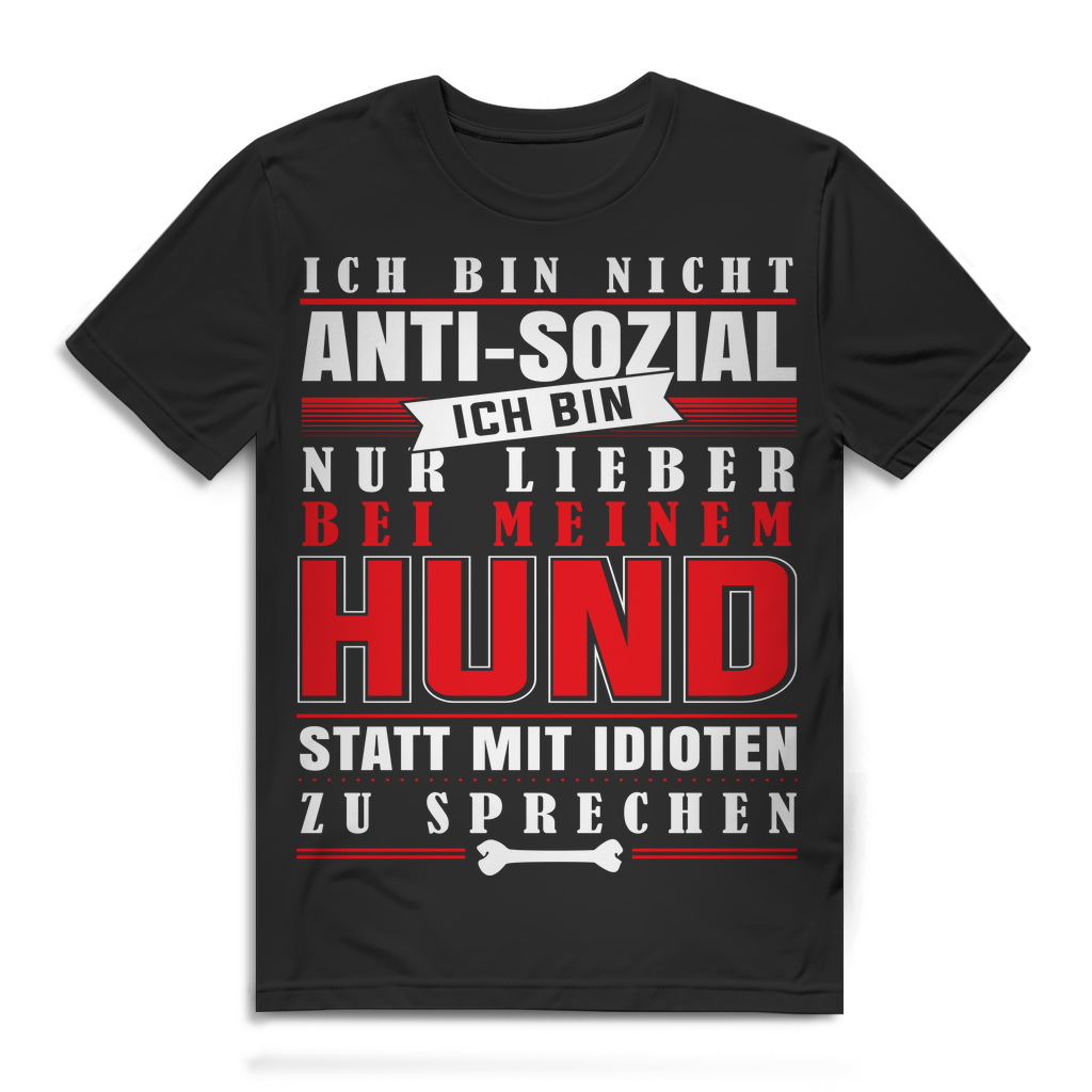 Herren T-Shirt mit Hund Spruch – Anti-Sozial Statement für echte Hundeliebhaber Black