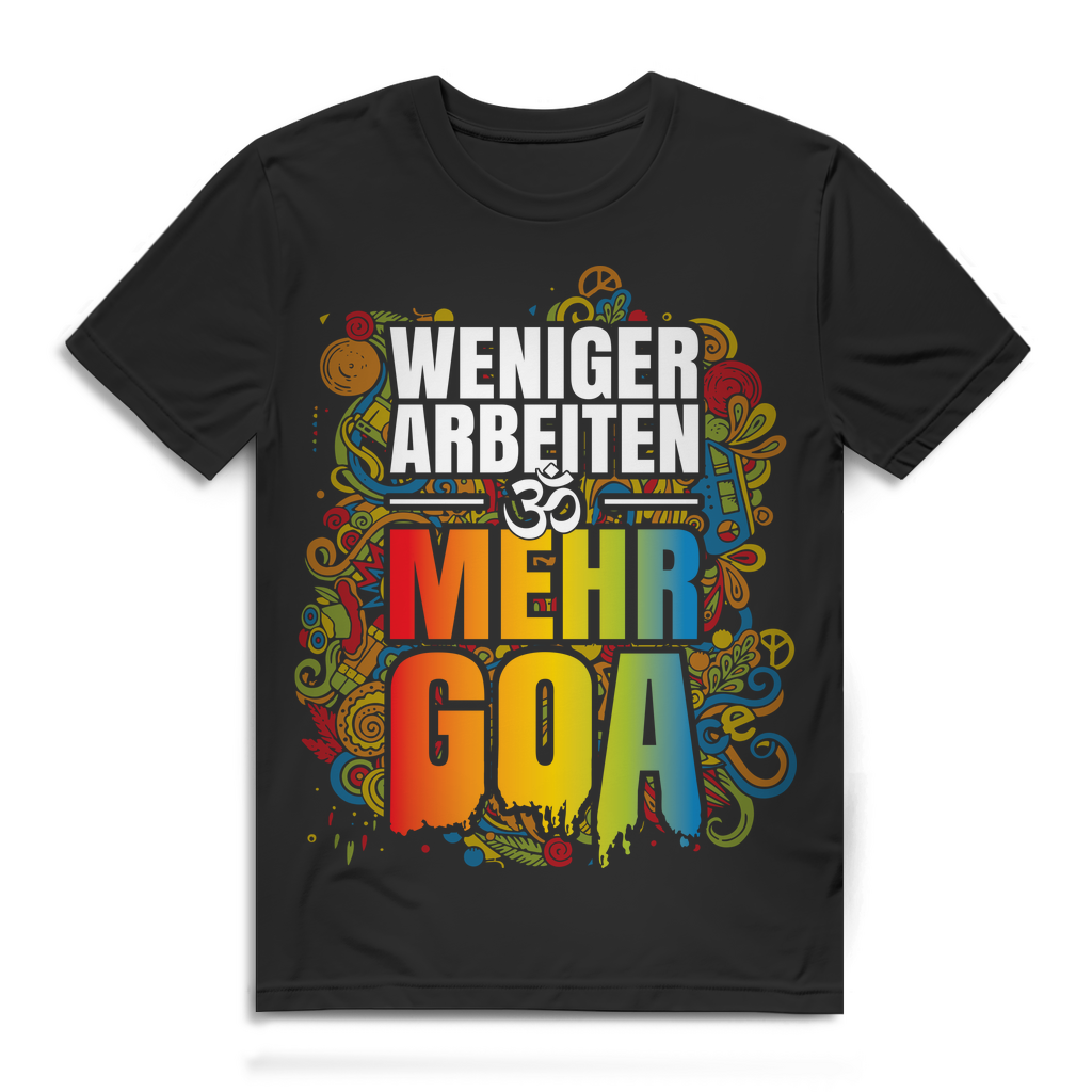 Herren T-Shirt Weniger Arbeiten Mehr Goa Psytrance Shirt Black