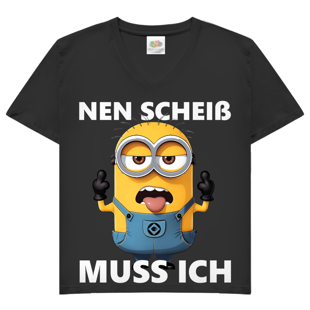Damen V-Neck T-Shirt Nen Scheiß Muss Ich Minion