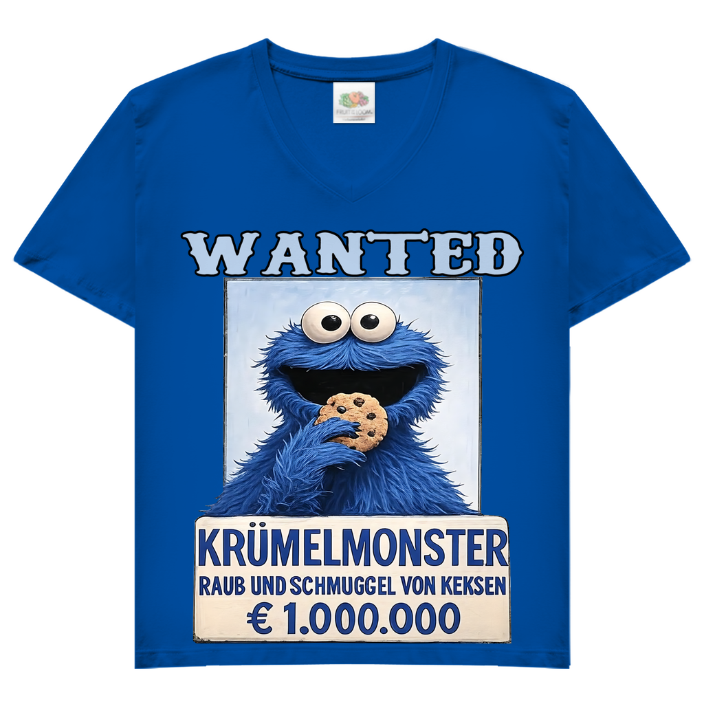 Wanted Krümelmonster Raub und Schmuggel von Keksen - Damen V-Neck T-Shirt Royal Blue
