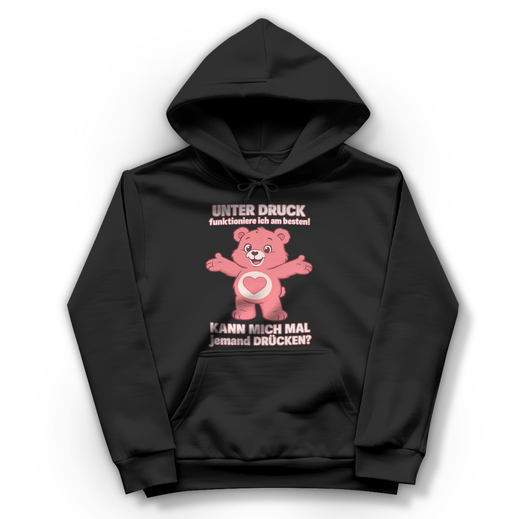 Damen Hoodie – Unter Druck funktioniere ich am besten • Kann mich mal jemand drücken? • Bär Motiv Jet Black