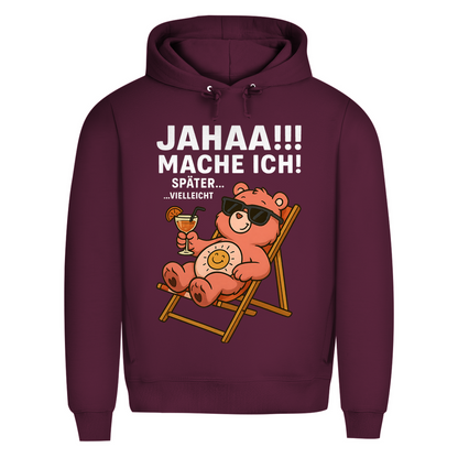 Herren Bio Hoodie Jahaa Mache Ich Später Vielleicht Chill Bär Glücksbärchi Burgundy
