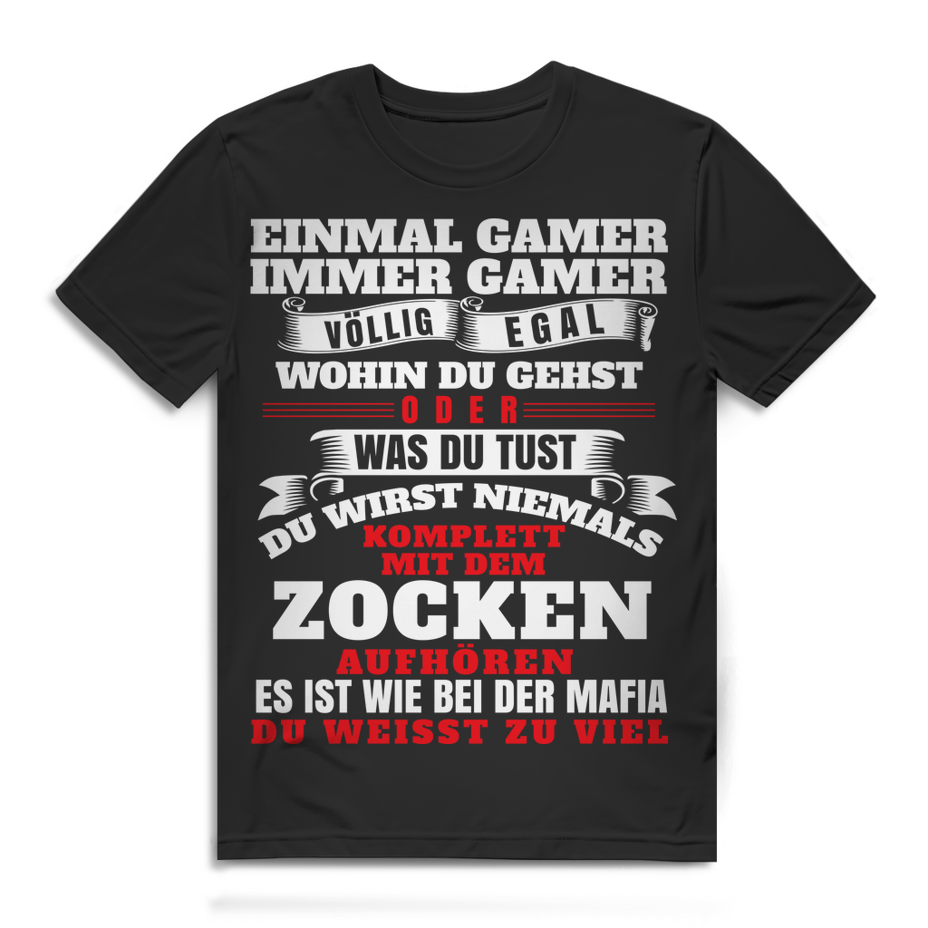 Herren Gaming T-Shirt Einmal Gamer immer Gamer Bio Baumwolle Black