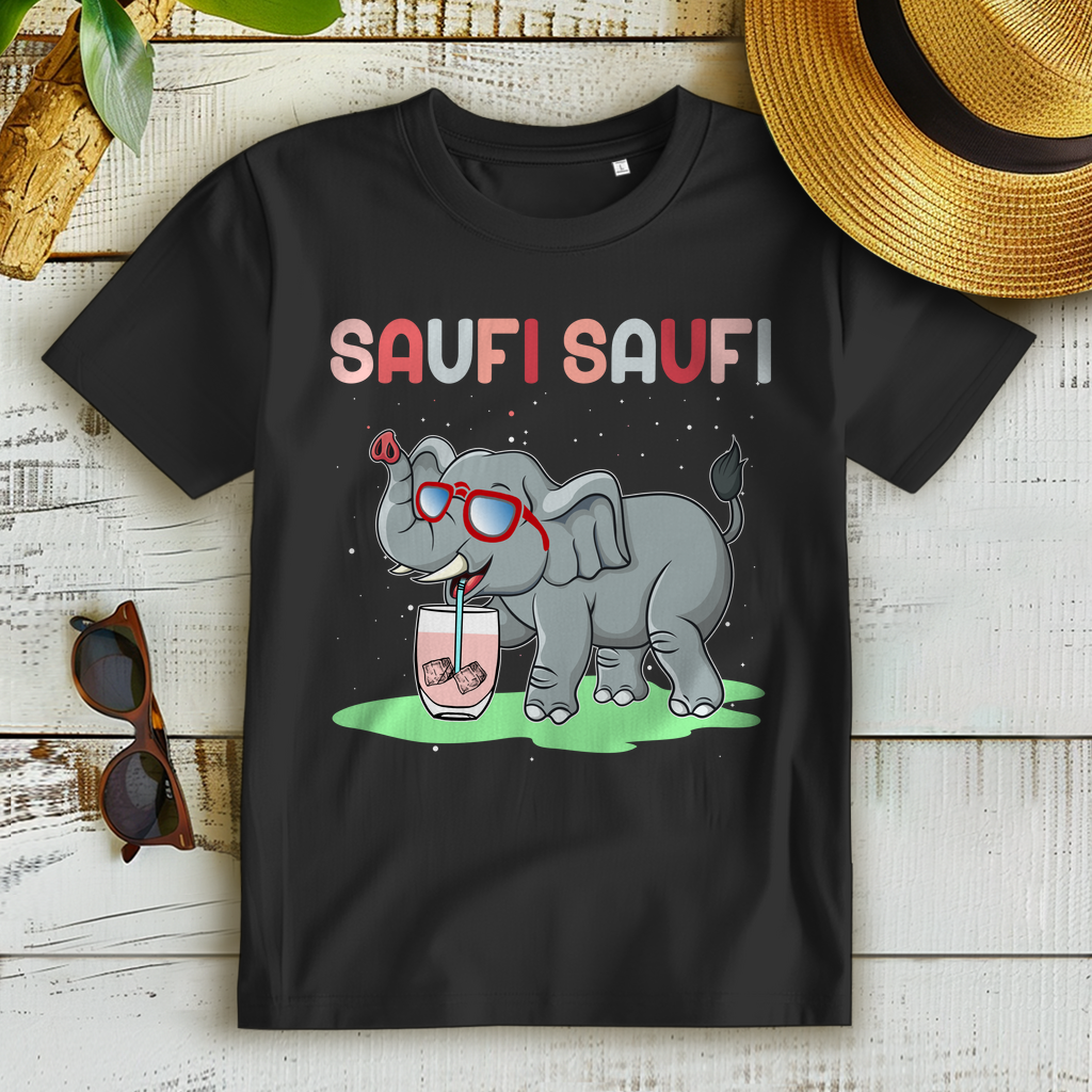 Saufi Saufi Damen T-Shirt Elefant Funshirt Cocktail Festival Party Outfit Frauen