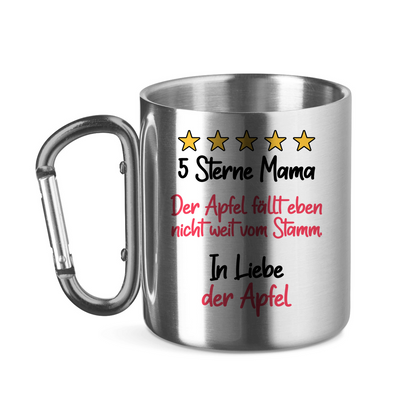 5 Sterne Mama in liebe der Apfel - Edelstahltasse mit Karabinergriff