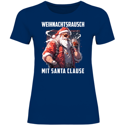 Weihnachtsrausch mit Santa Clause - Damenshirt Navy