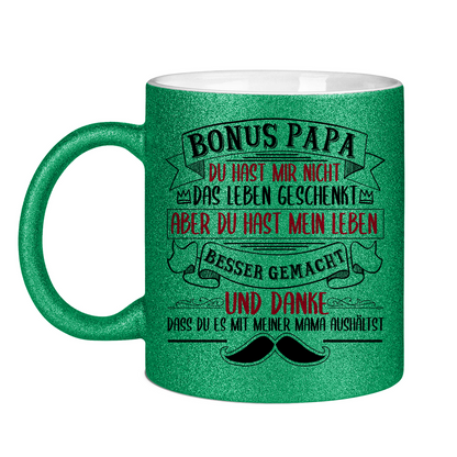 Bonus Papa danke dass du es mit meiner Mama aushältst - Glitzertasse