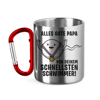 Alles gute Papa von deinem schnellsten Schwimmer! - Edelstahltasse mit Karabinergriff