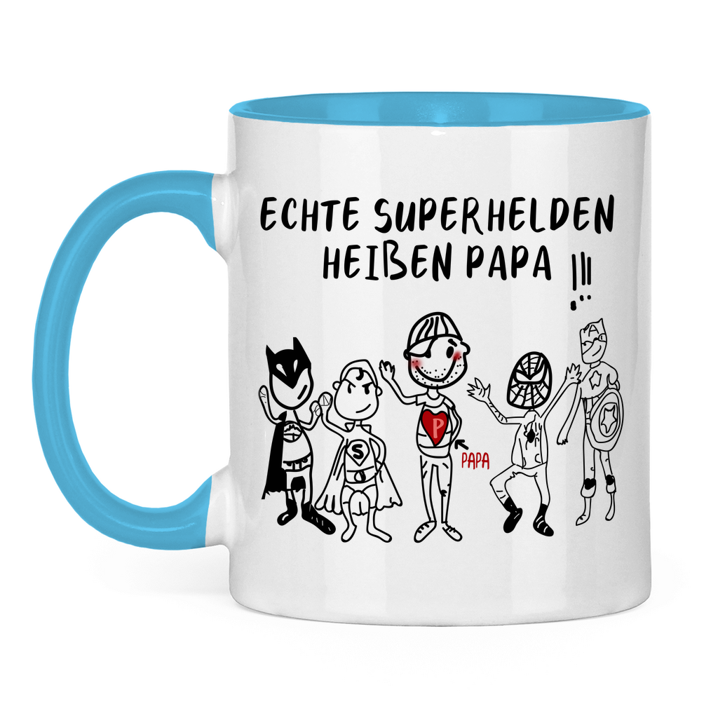 Echte Superhelden heißen Papa! - Tasse zweifarbig Light Blue