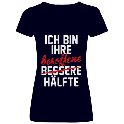 Ich bin ihre besoffene Hälfte - V-Neck Damenshirt Deep Navy