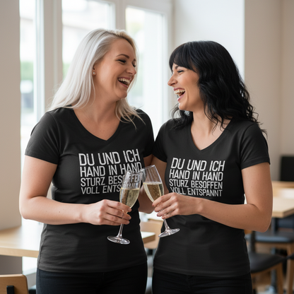 Du und ich Hand in Hand - V-Neck Damenshirt