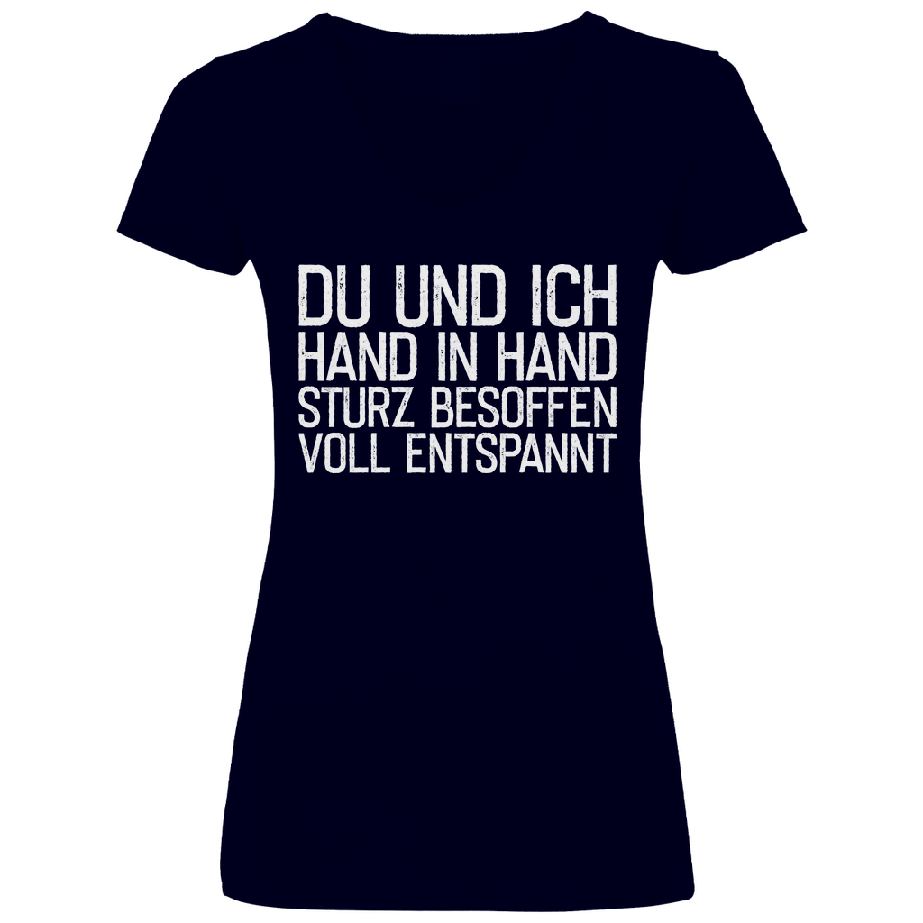Du und ich Hand in Hand - V-Neck Damenshirt Deep Navy