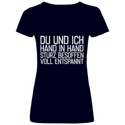 Du und ich Hand in Hand - V-Neck Damenshirt Deep Navy