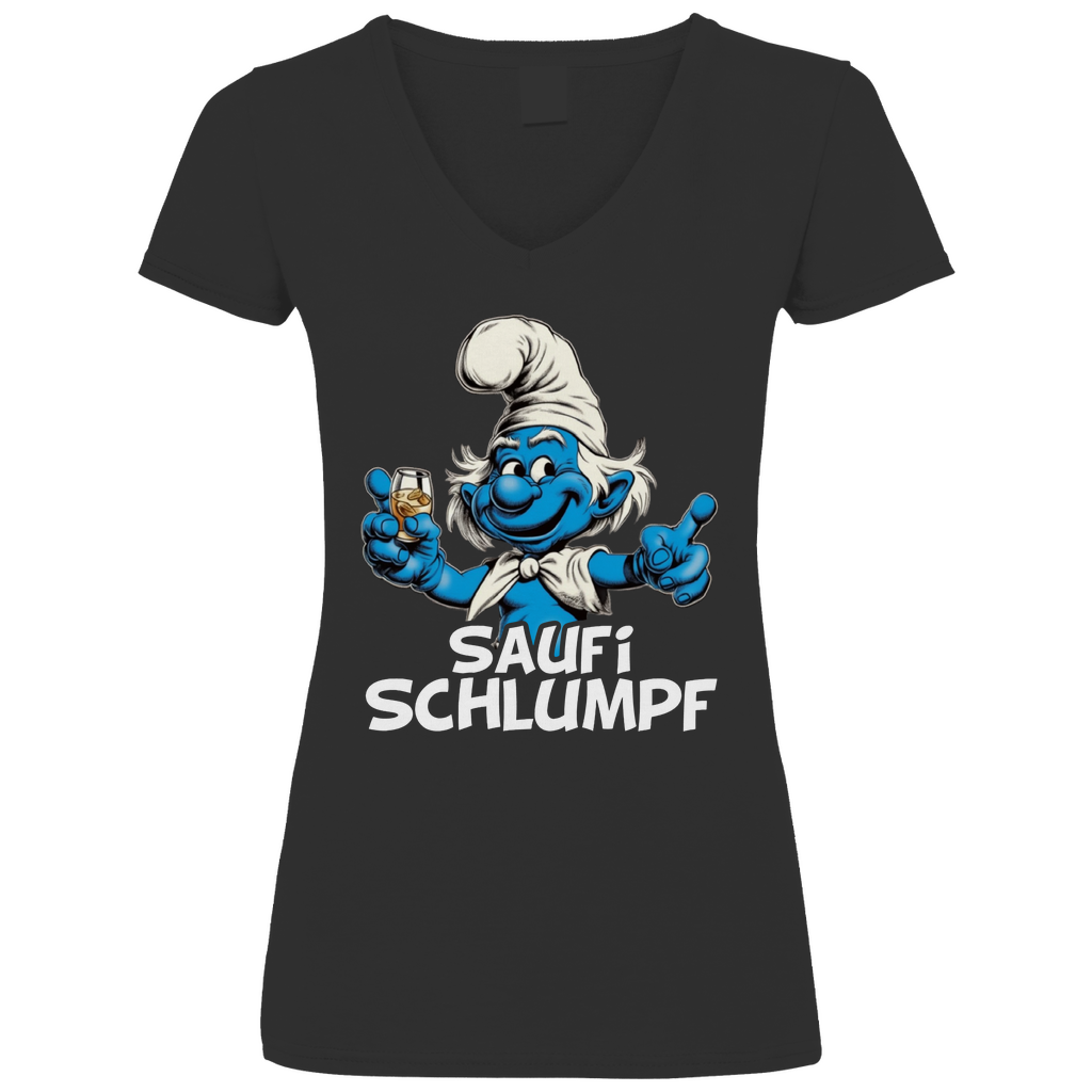 Saufi Schlumpf Grafik - V-Neck Damenshirt