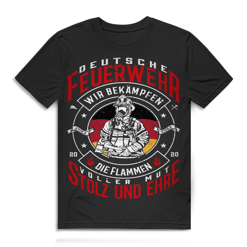 Feuerwehrmann Shirt mit Deutschlandflagge – Stolz Mut und Ehre Spruch Design Black