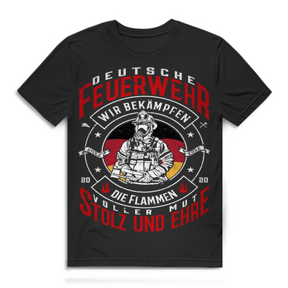 Feuerwehrmann Shirt mit Deutschlandflagge – Stolz Mut und Ehre Spruch Design Black