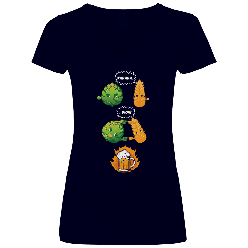Bier Fusion - V-Neck Damenshirt Deep Navy