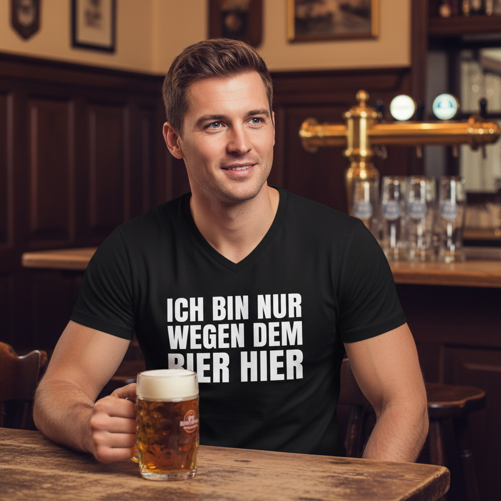 Ich bin nur wegen dem Bier hier - Herren V-Neck Shirt