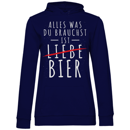 Alles was du brauchst ist Bier - Damen Hoodie Navy Blue