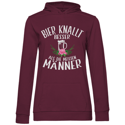 Bier knallt besser als die meisten Männer - Damen Hoodie Wine