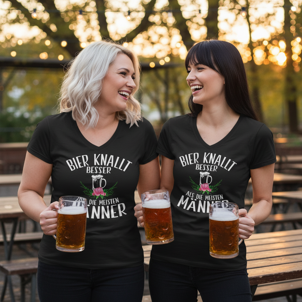 Bier knallt besser als die meisten Männer - V-Neck Damenshirt