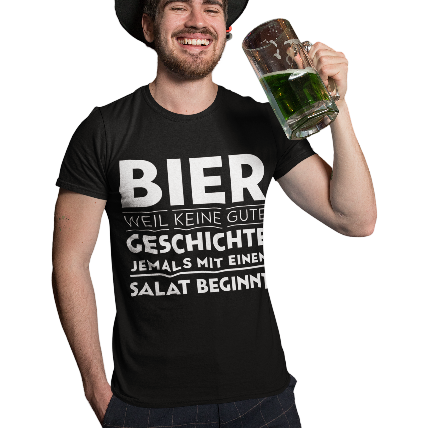 Bier weil keine gute Geschichte jemals mit einem Salat beginnt - Herren Shirt
