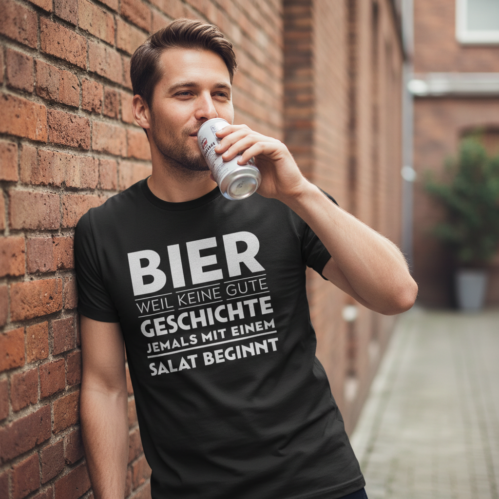 Bier weil keine gute Geschichte jemals mit einem Salat beginnt - Herren Shirt