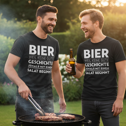 Bier weil keine gute Geschichte jemals mit einem Salat beginnt - Herren Shirt