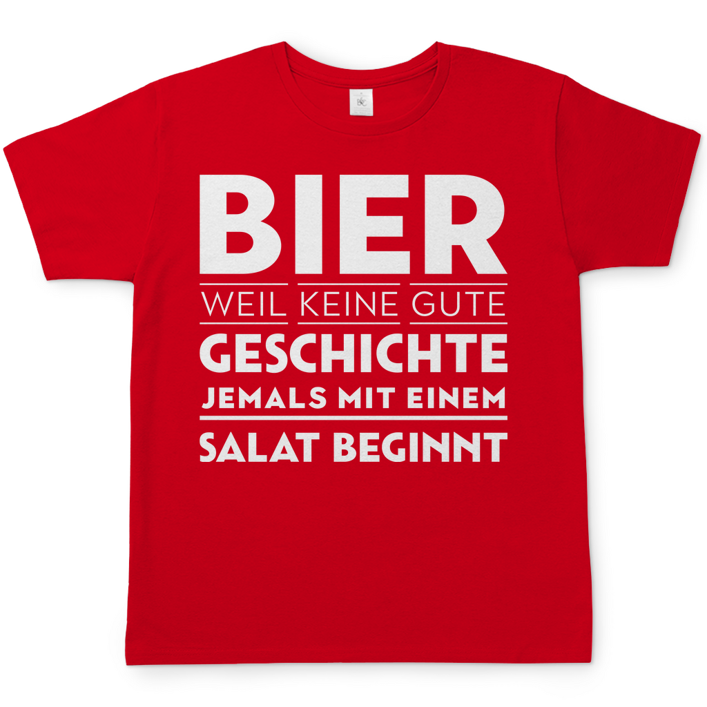 Bier weil keine gute Geschichte jemals mit einem Salat beginnt - Herren Shirt Red