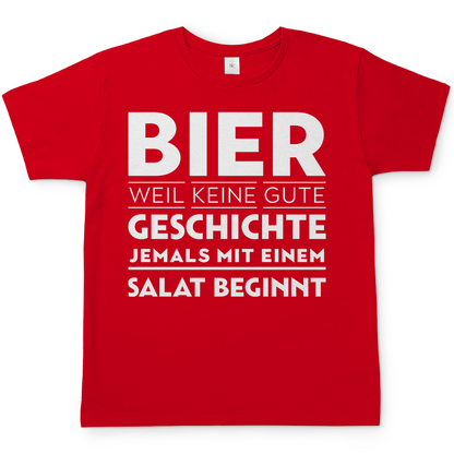Bier weil keine gute Geschichte jemals mit einem Salat beginnt - Herren Shirt Red