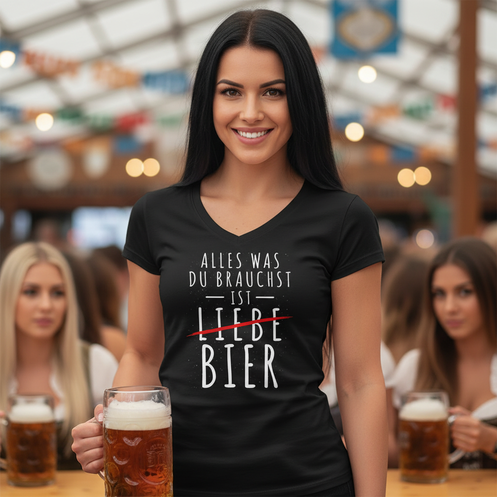 Alles was du brauchst ist Bier - V-Neck Damenshirt