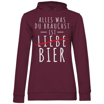 Alles was du brauchst ist Bier - Damen Hoodie Wine