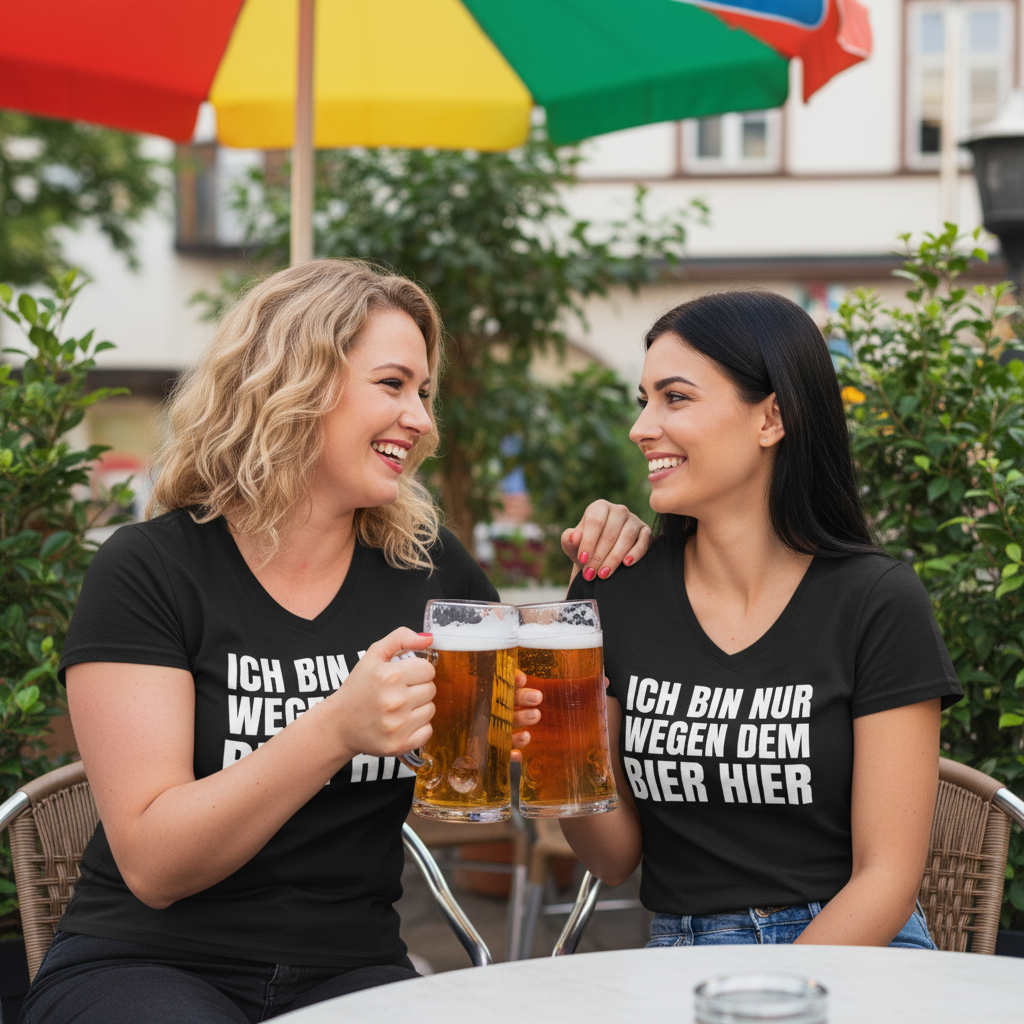 Ich bin nur wegen dem Bier hier - V-Neck Damenshirt