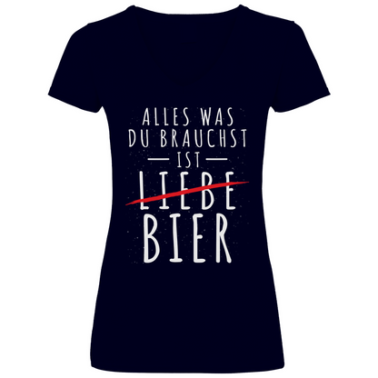Alles was du brauchst ist Bier - V-Neck Damenshirt Deep Navy