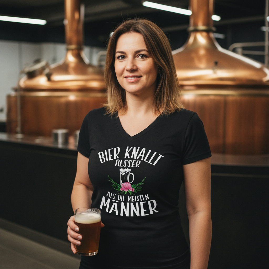 Bier knallt besser als die meisten Männer - V-Neck Damenshirt