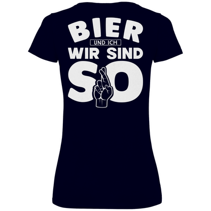 Bier und ich wir sind so - V-Neck Damenshirt Deep Navy