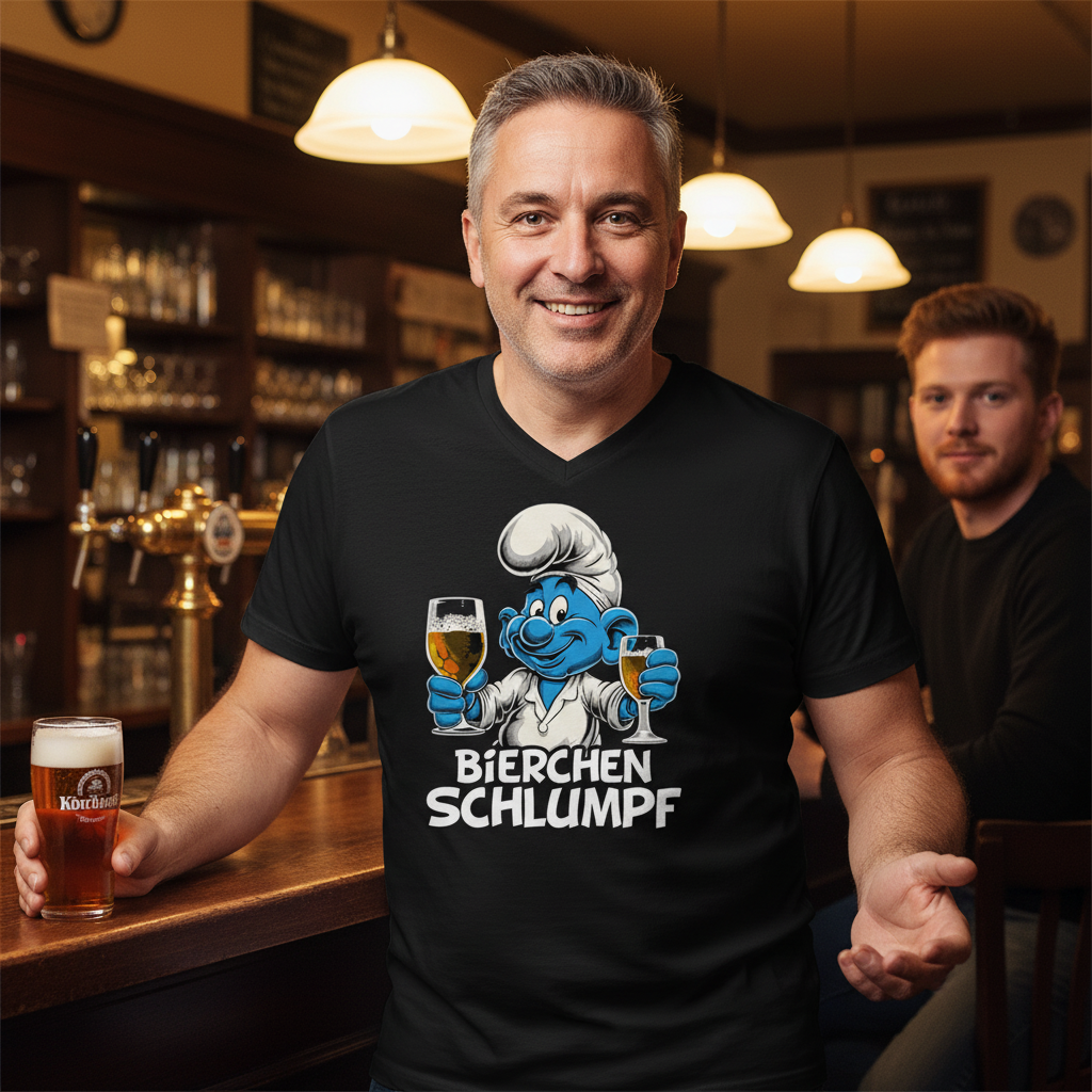 Bierchen Schlumpf Grafik - Herren V-Neck Shirt