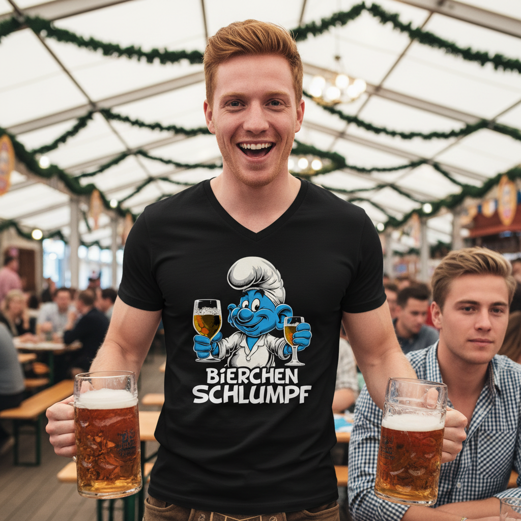 Bierchen Schlumpf Grafik - Herren V-Neck Shirt