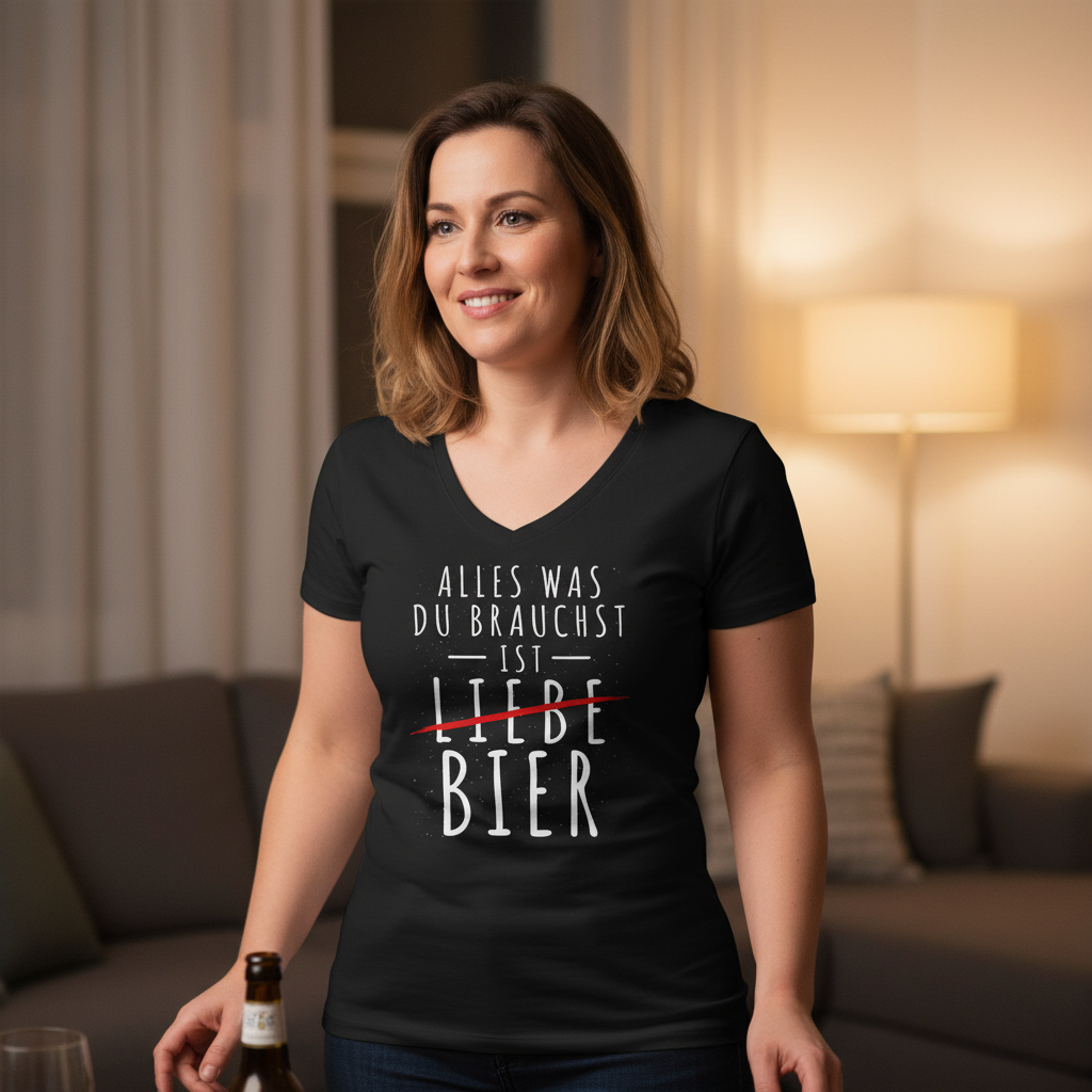 Alles was du brauchst ist Bier - V-Neck Damenshirt