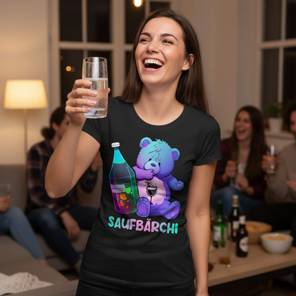 Saufbärchi Damen Shirt Lustiges Glücksbärchi Party Feier Trink Funshirt