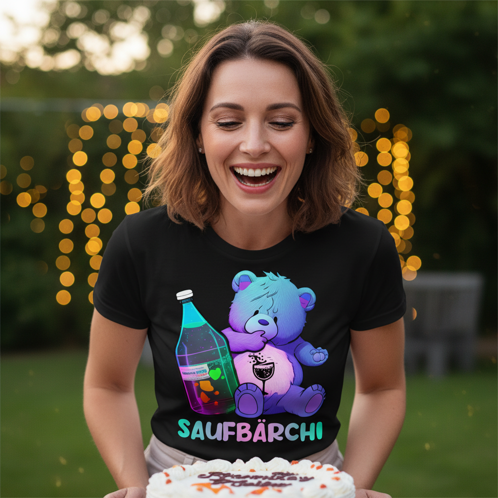 Saufbärchi Damen Shirt Lustiges Glücksbärchi Party Feier Trink Funshirt