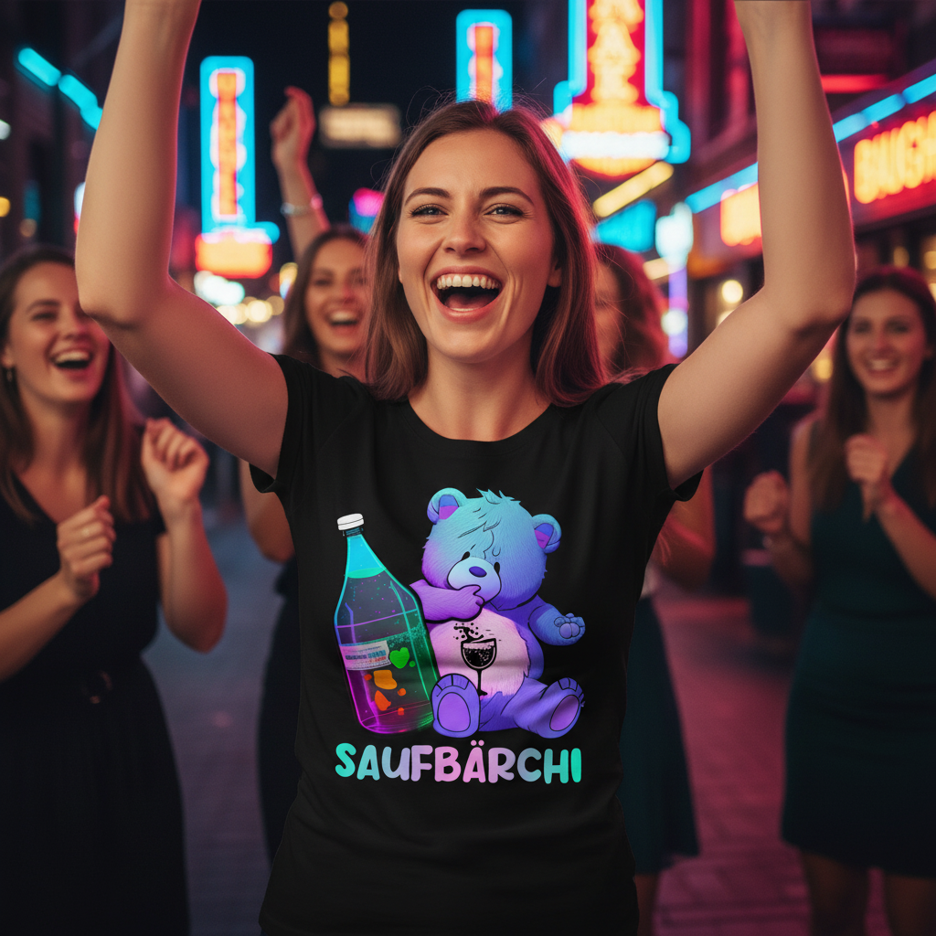 Saufbärchi Damen Shirt Lustiges Glücksbärchi Party Feier Trink Funshirt