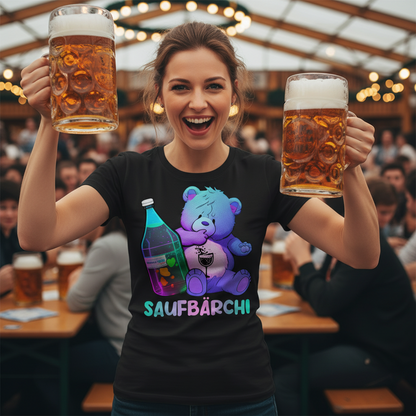 Saufbärchi Damen Shirt Lustiges Glücksbärchi Party Feier Trink Funshirt