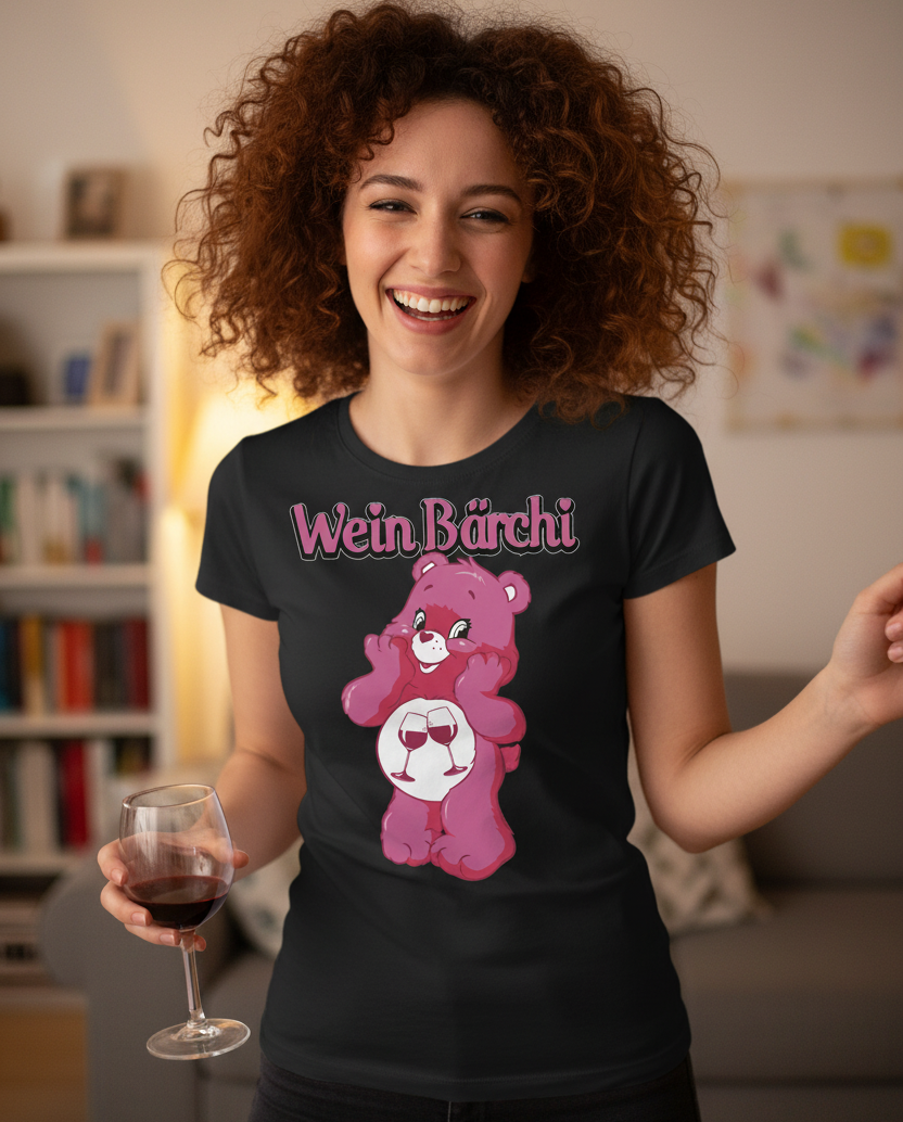Wein Bärchi Damen Shirt - lustiges Glücksbärchi Weintrinkerin Funshirt