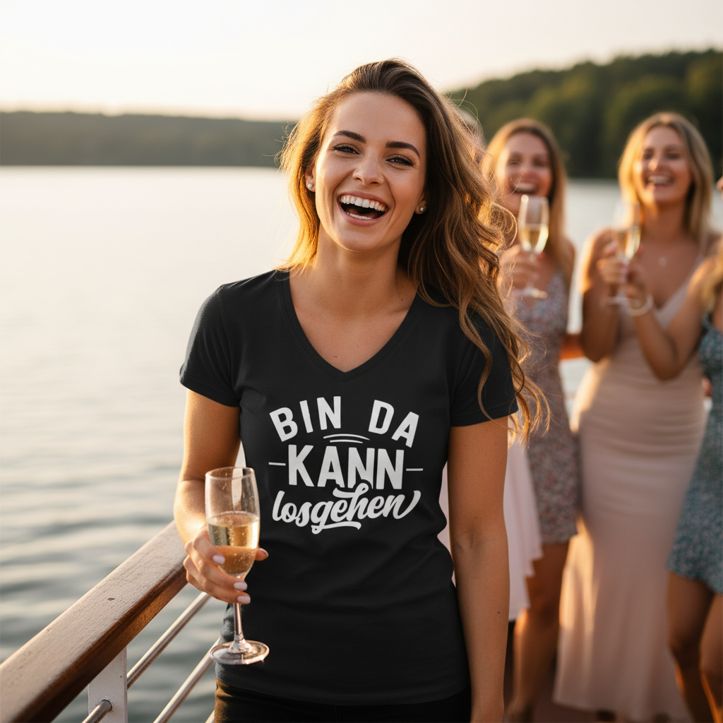 Bin da kann losgehen - V-Neck Damenshirt