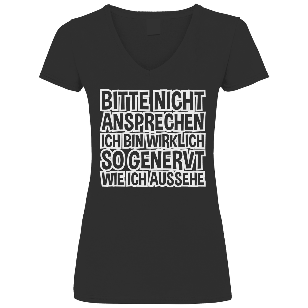 Bitte nicht ansprechen ich bin genervt - V-Neck Damenshirt Black