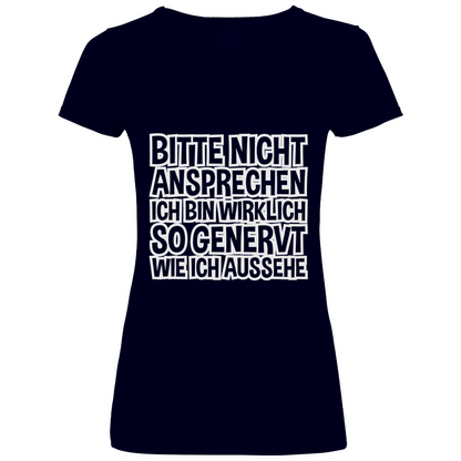 Bitte nicht ansprechen ich bin genervt - V-Neck Damenshirt Deep Navy