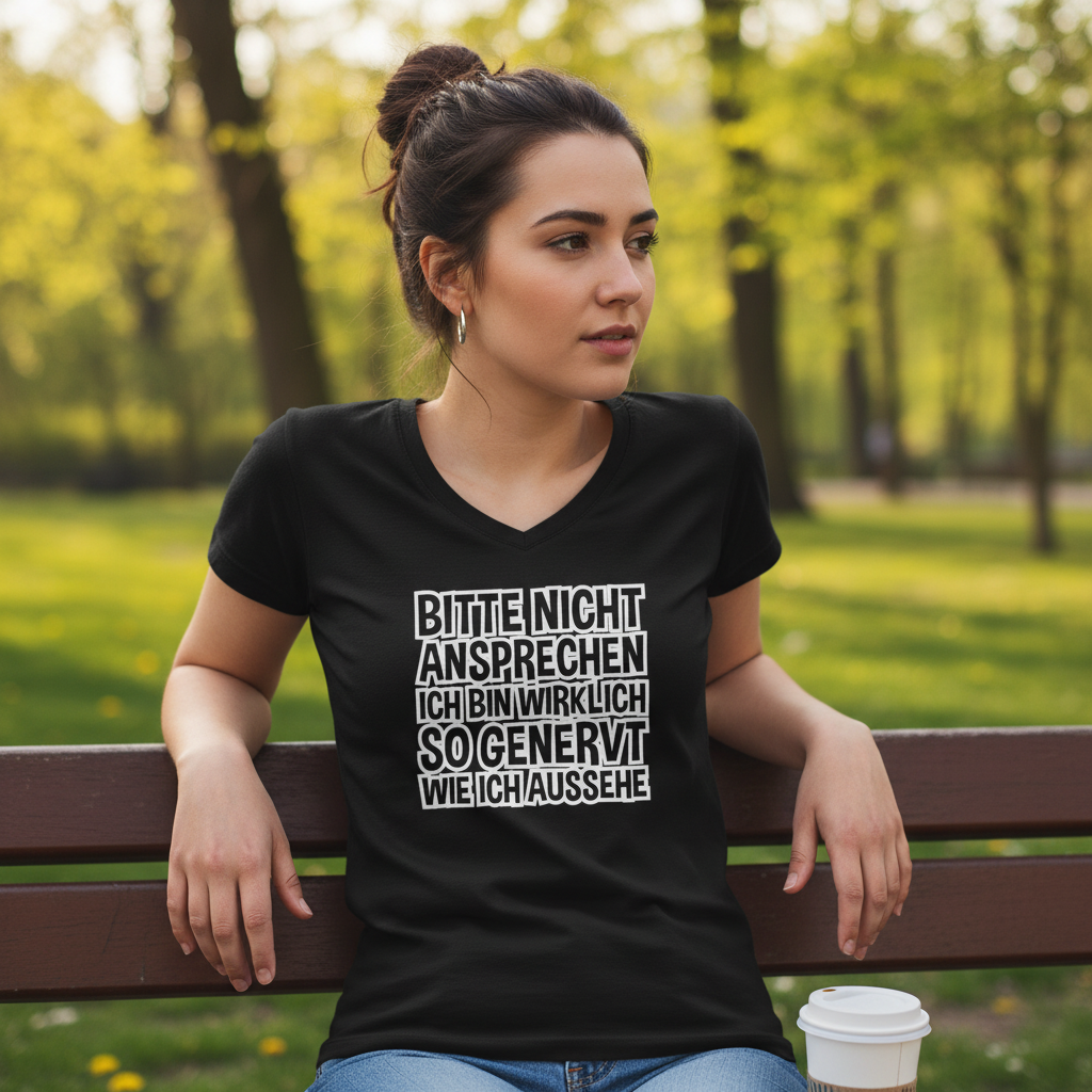 Bitte nicht ansprechen ich bin genervt - V-Neck Damenshirt