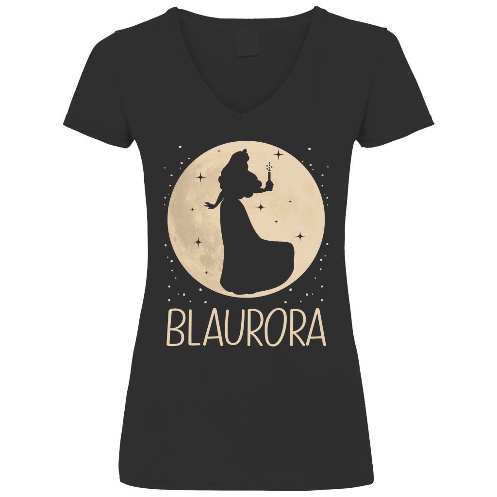 Mond Prinzessin - Blaurora - V-Neck Damenshirt Black